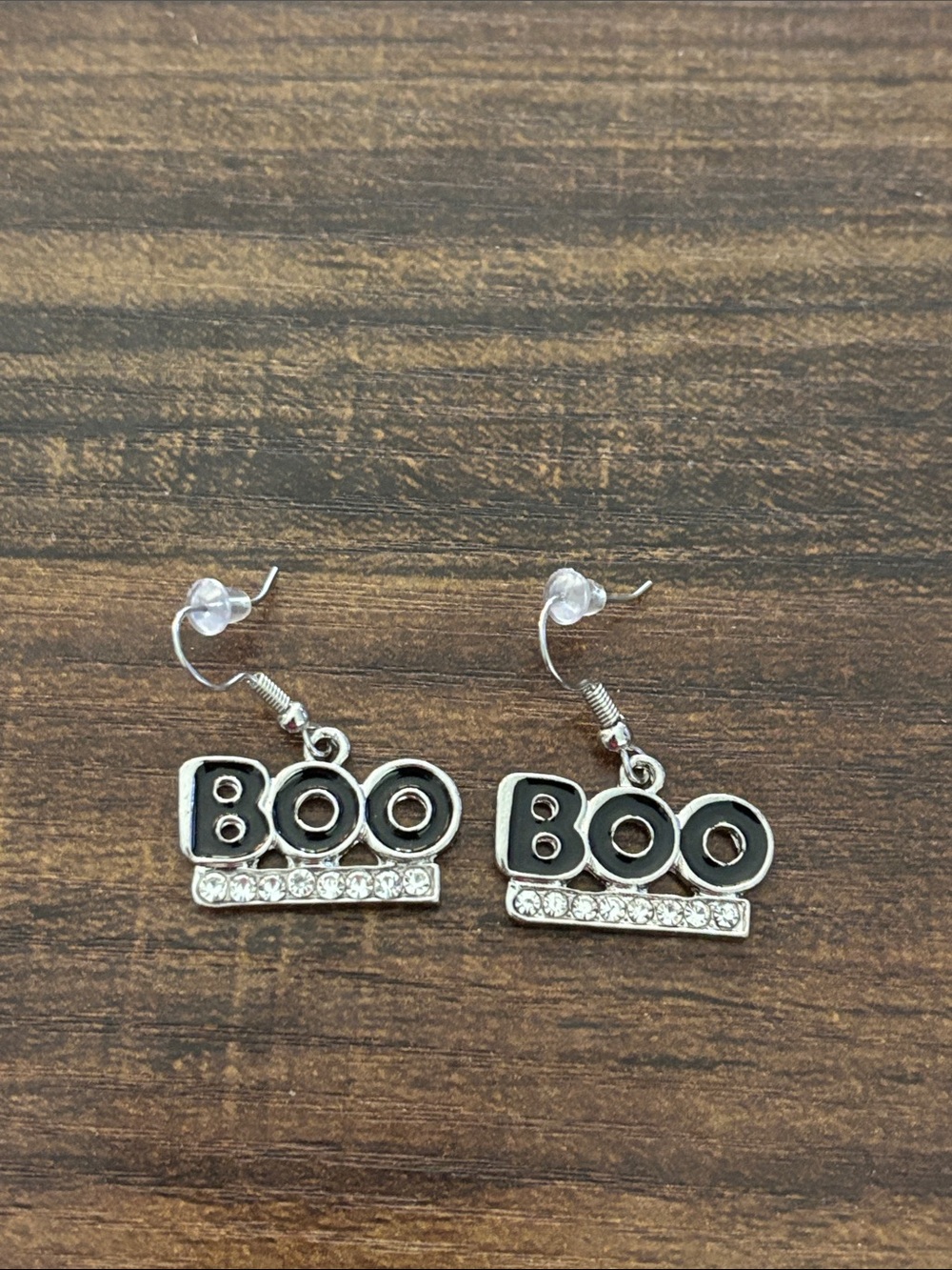 Kids 'BOO' Halloween Drop Earrings in Black and Silver